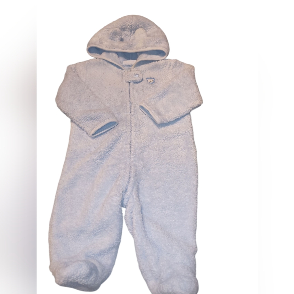 3/$8 Little Ear Hooded & Footed Baby Blue Zip-Up Fleece